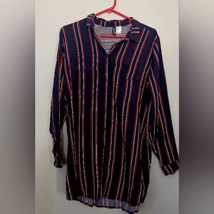H&M DIVIDED Striped Blue,Red amd White  Button-Up Shirt DRESS. NWOT. Size 10